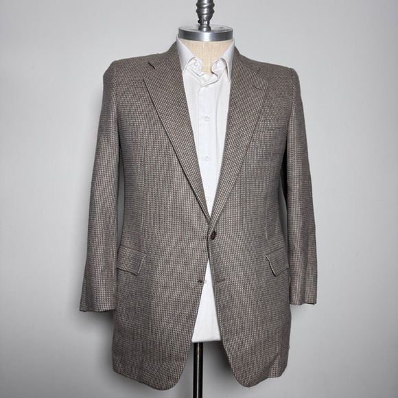 Hickey Freeman Other - Hickey Freeman Sport Coat Mens 43 Long Tan Micro Check Wool‎ Boardroom Blazer